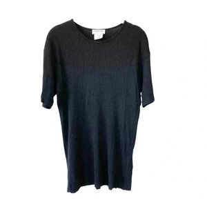 Olsen Black Ribbed Tunic Top Crewneck Half Sleeves Viscose Stretch Casual Classi